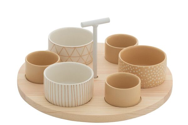 Tapasservies 6 Sets + Bambouschaal-Creme/Wit
