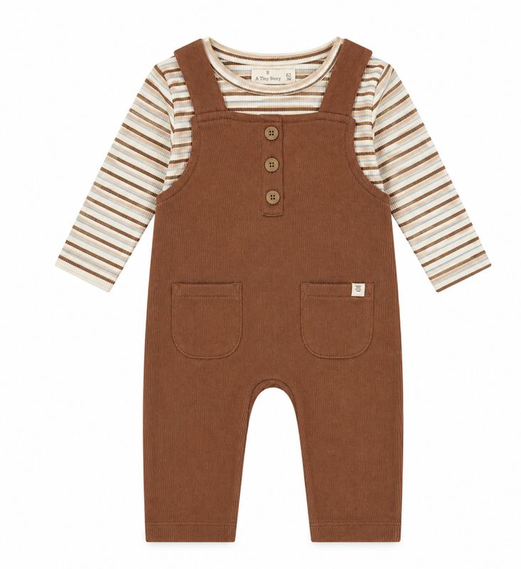 Babyset – Gestreept Shirt & Bruine Salopette