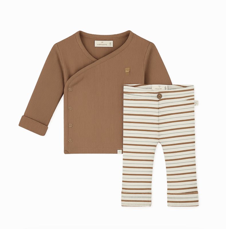 Babyset – Overslagshirt & Gestreepte Legging Coffee