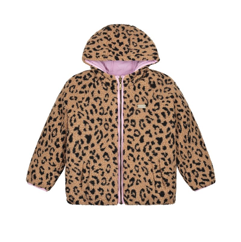 Omkeerbare winterjas Teddy Leopard – Roze