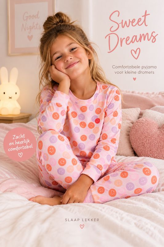 ​Meisjespyjama met smiley print