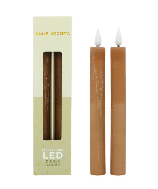 Set van 2 oplaadbare LED dinerkaarsen - Bruin