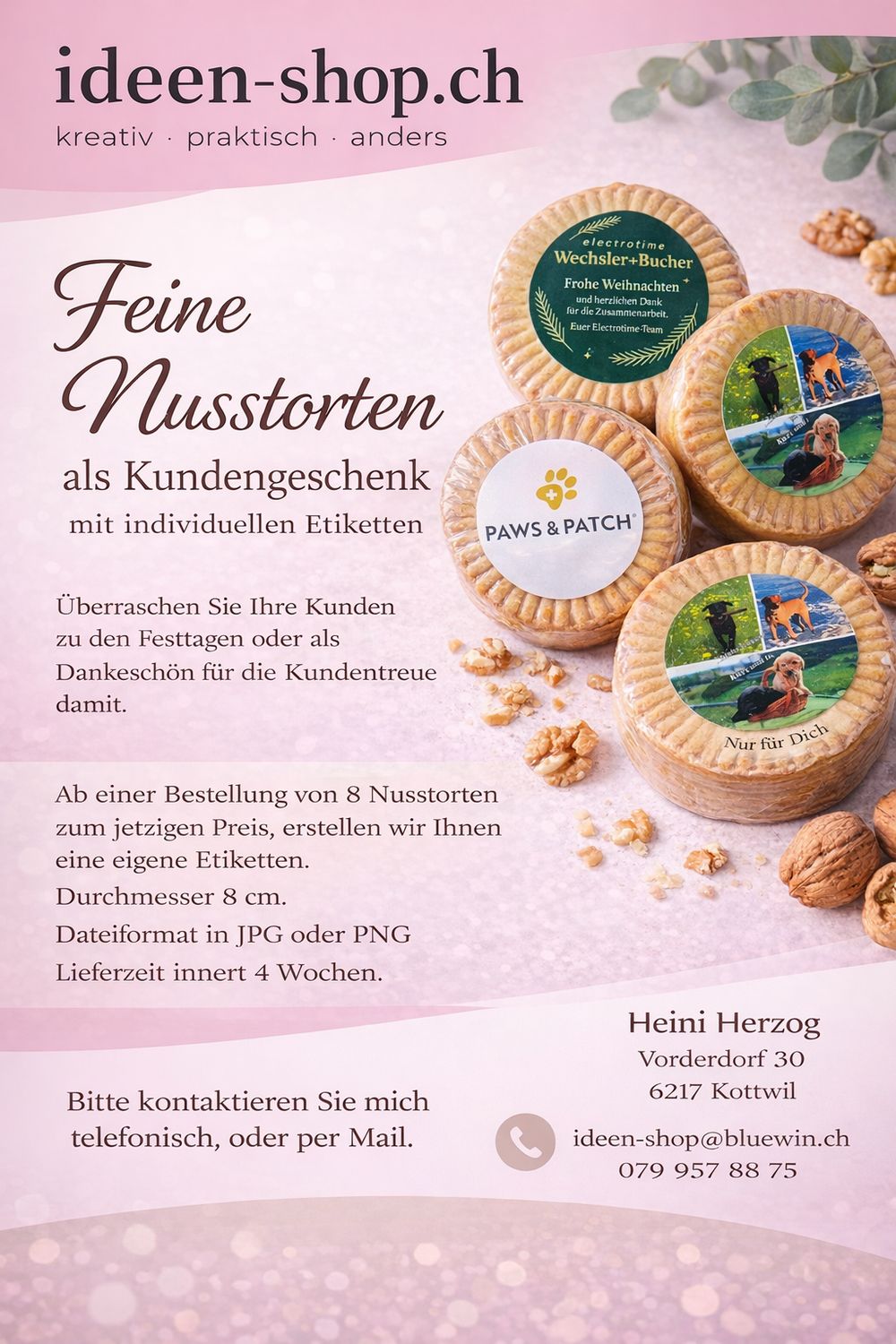 Nusstorten mit individuellem Etikettendruck