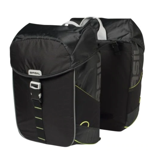 Basil Miles Dubbele fietstas 34 liter - zwart/lime