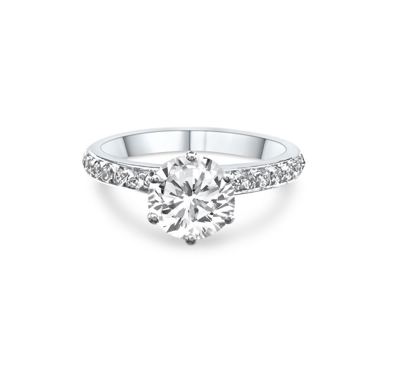 6 PRONGS SOLITAIRE RING PAVÉ 1ct