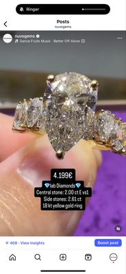 2ct PEAR SHAPE With Side Pear Shapes