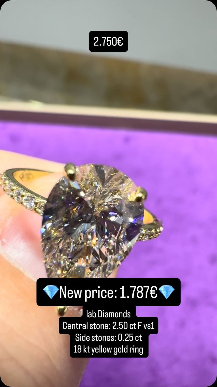Pear Shape Ring 2.5ct Pave VS F