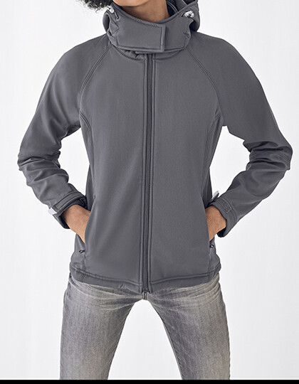 Softshell DAMES met (afneembare) kap van B&amp;C