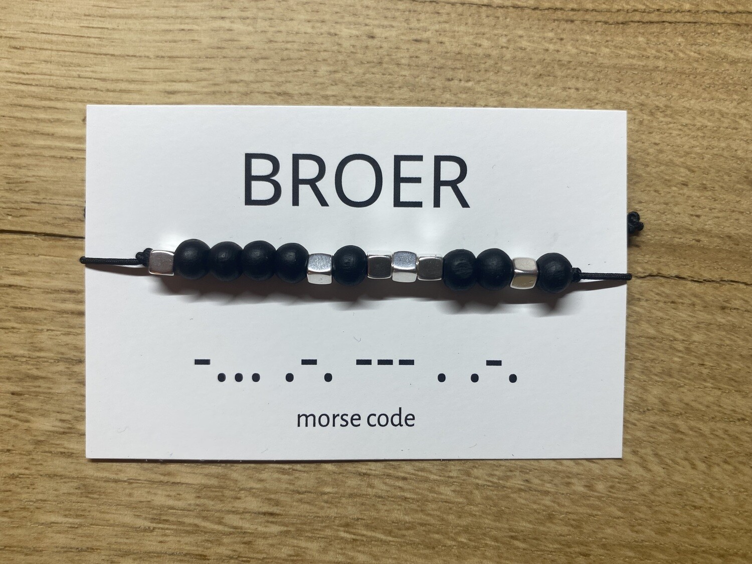 Armbandje morse code - BROER, Kleur: zilver - zwart