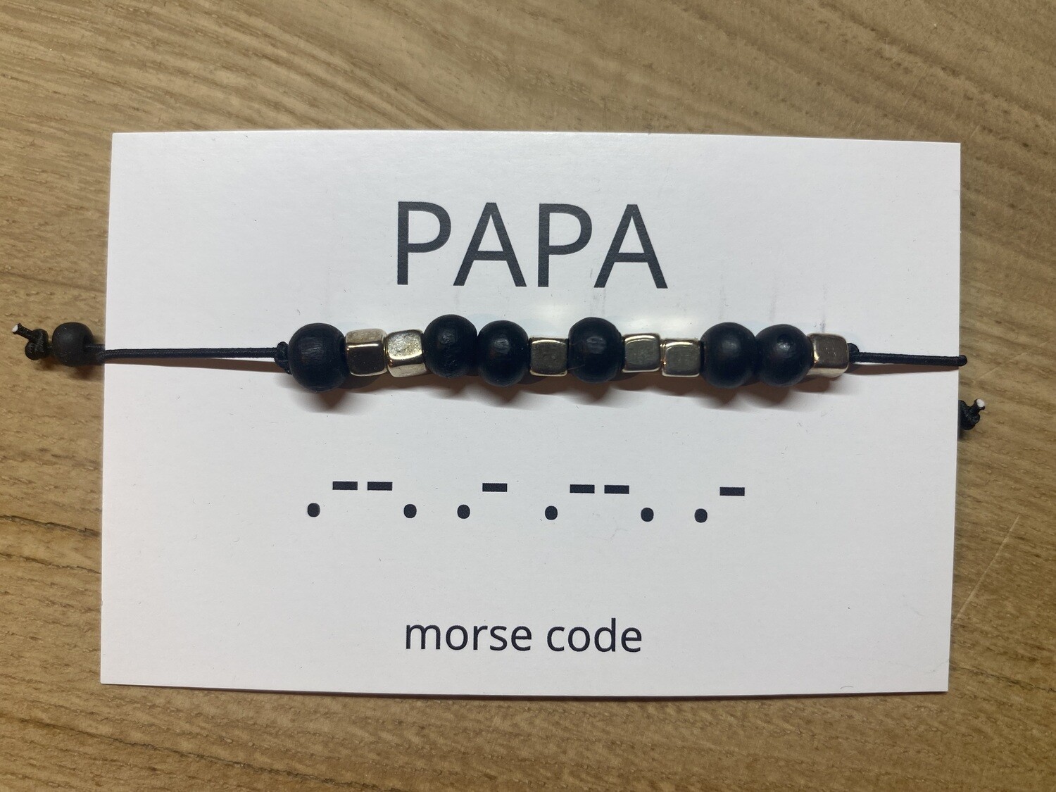 Armbandje morse code - PAPA, Kleur: zilver - zwart