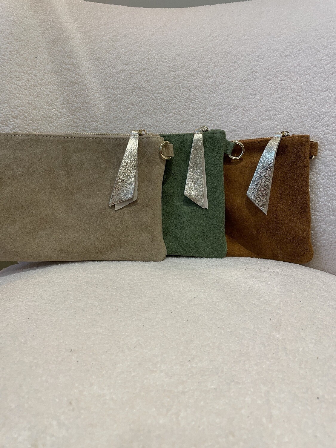 Handtas - Suede met glitter rits