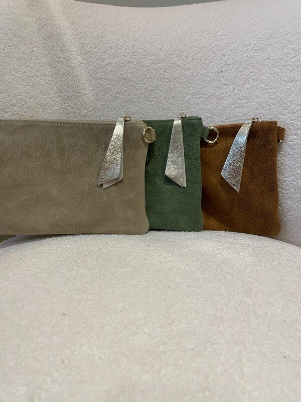 Handtas - Suede met glitter rits
