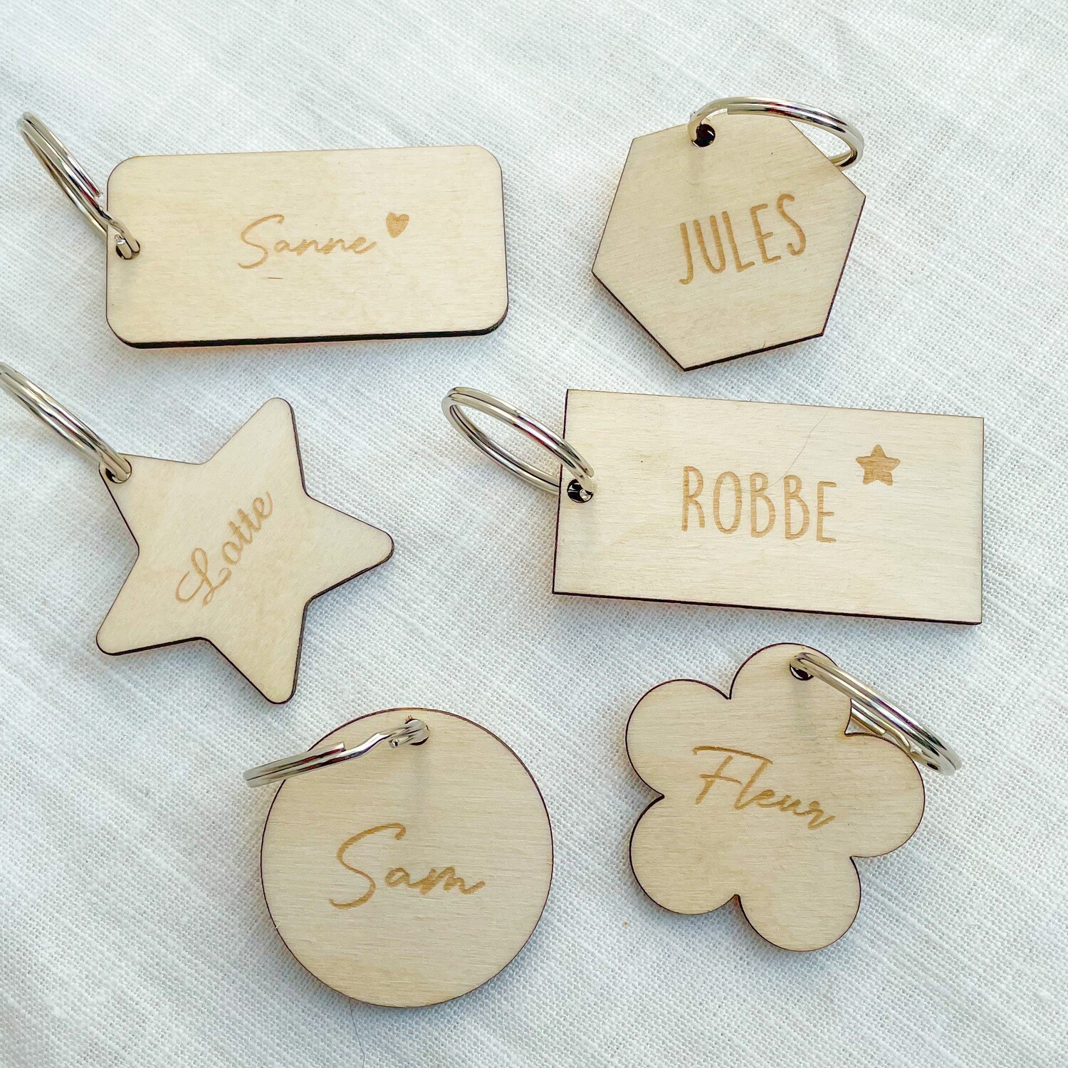 Houten sleutelhanger met naamgravure