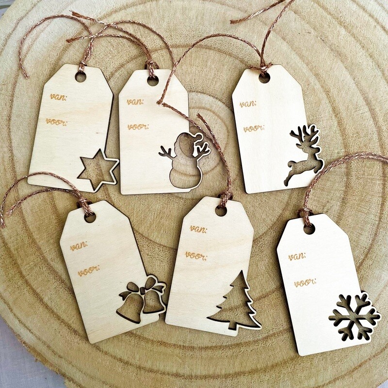 Houten cadeaulabels - 6 stuks
