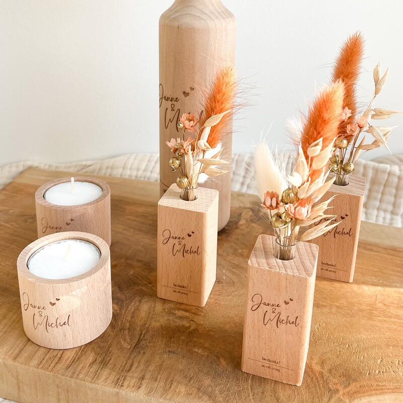 Houten vaasje - mini - huwelijk (set van 10)