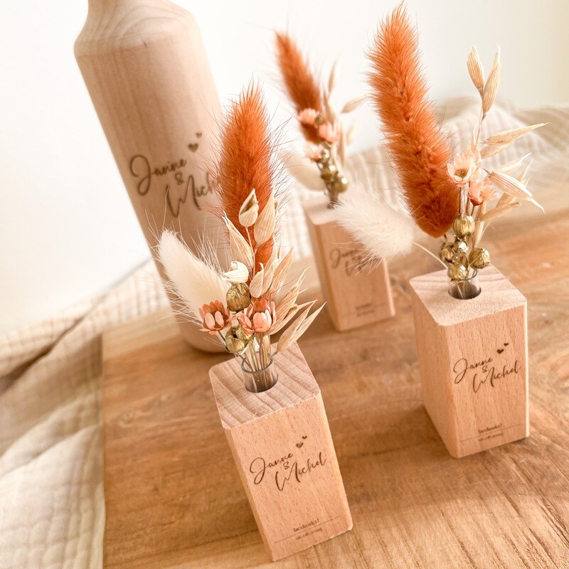 Houten vaasje - mini - huwelijk (set van 10)