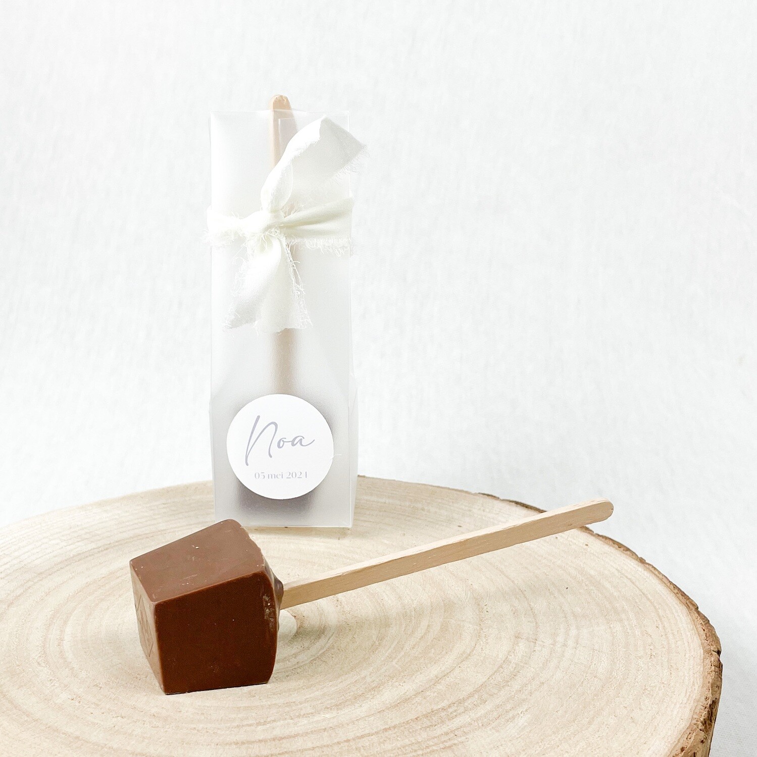 Hoog doosje met chocostick - thema blauw Hoog doosje met chocostick - thema blauw