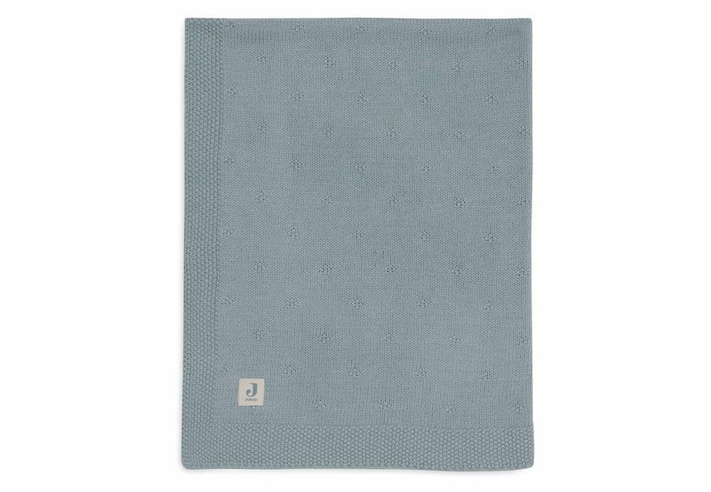 Wiegdeken - gebreid met bloemetjes - sea green