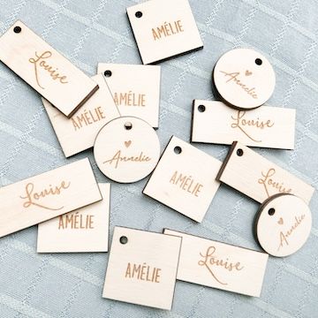 Houten label met naamgravure Houten label met naamgravure
