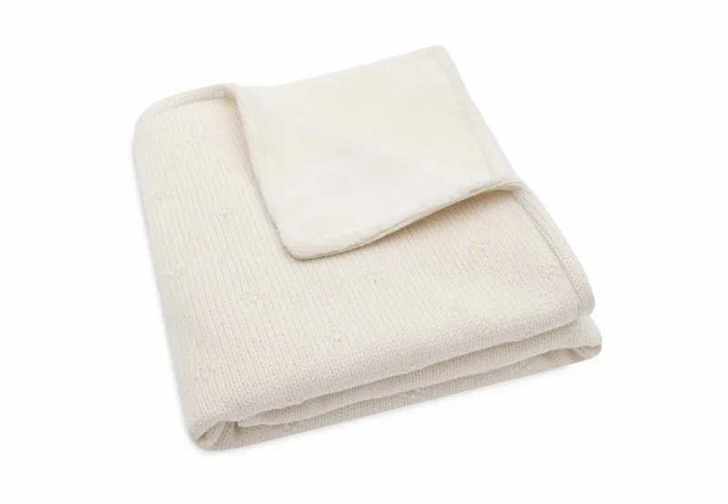 Wiegdeken - gebreid met bloemetjes / fleece - ivory