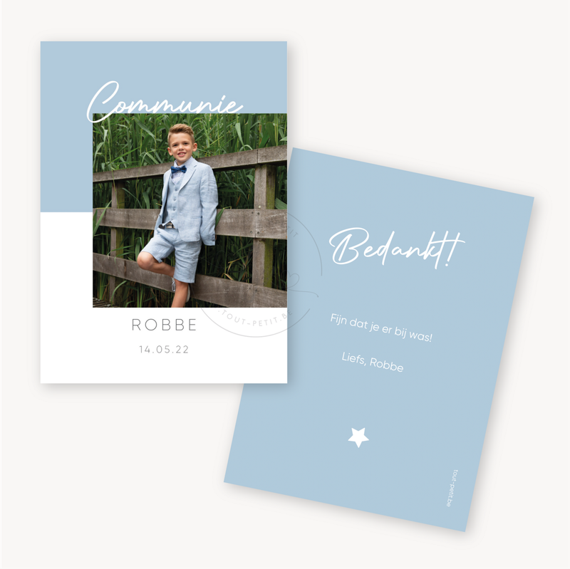 Fotokaart communie / lentefeest - blauw - set van 10 stuks