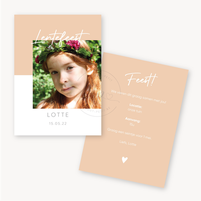 Fotokaart communie / lentefeest - peach - set van 10 stuks