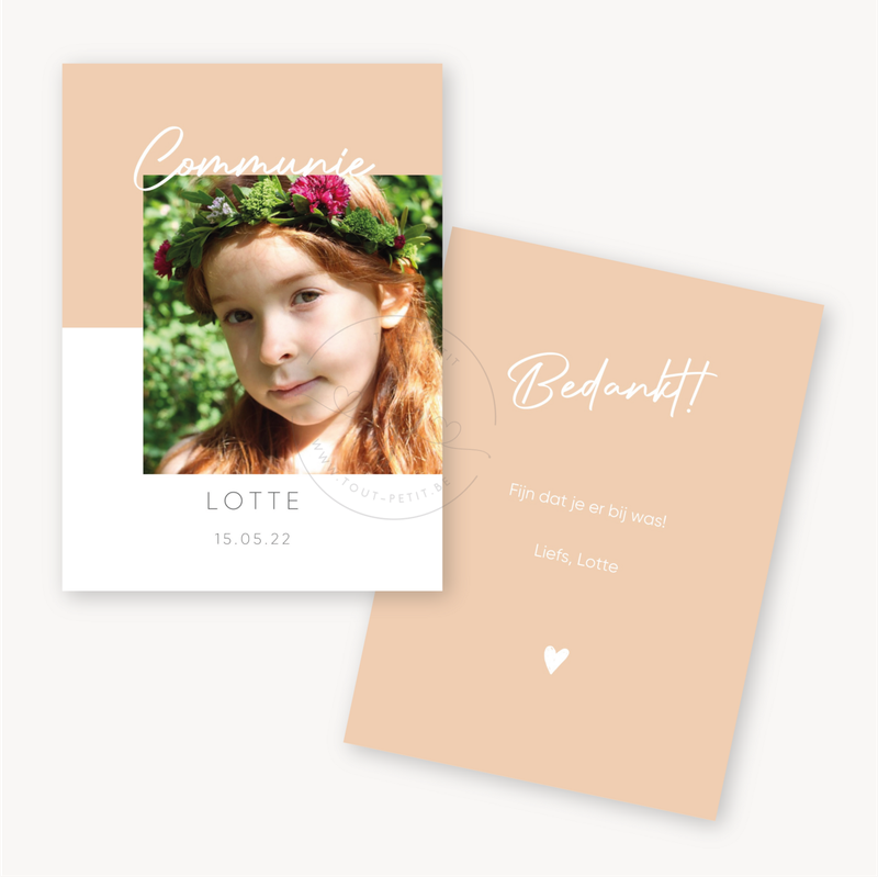 Fotokaart communie / lentefeest - peach - set van 10 stuks