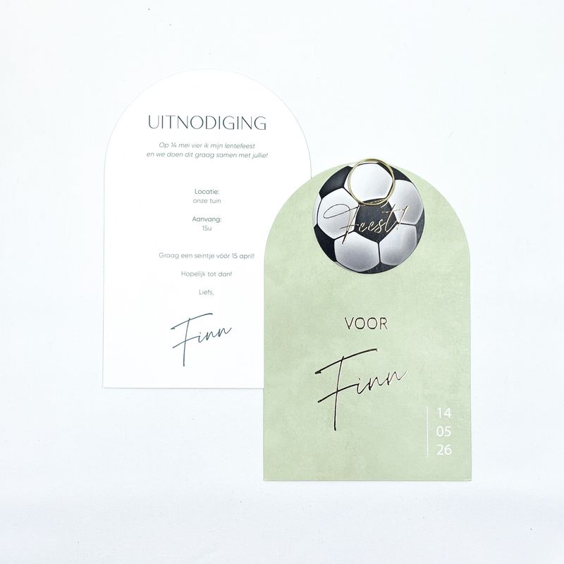 Staande kaart met extra label in voetbalthema - communie / lentefeest - set van 10 stuks