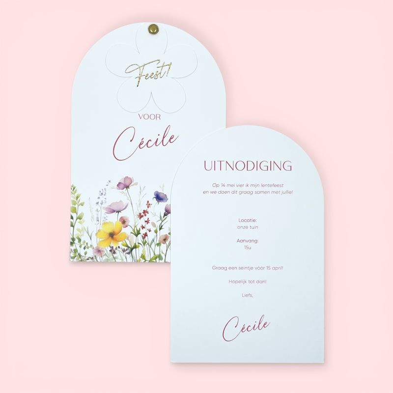 Staande kaart met extra label in fleurig bloementhema - communie / lentefeest - set van 10 stuks Staande kaart met extra label in fleurig bloementhema - communie / lentefeest - set van 10 stuks