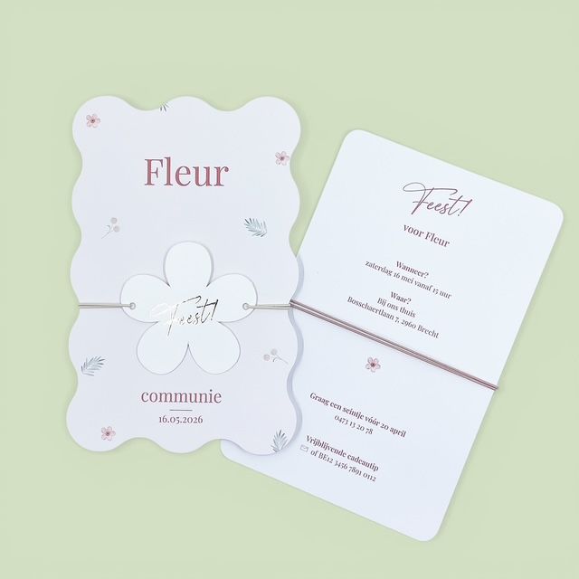 Staande kaart met extra label in zacht bloementhema - communie / lentefeest - set van 10 stuks