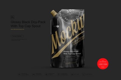 Glossy Black Doy-Pack with Zipper Mockup