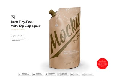 Kraft Doy-Pack With Side Cap Spout Mockup ¾