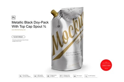 Matte Metallic Doy-Pack With Side Cap Spout Mockup ¾