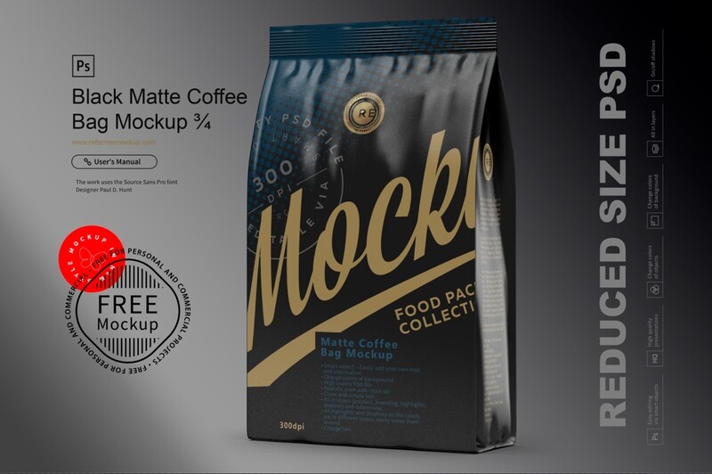 Black Matte Coffee Bag Mockup ¾