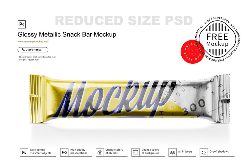Glossy Metallic Snack Bar Mockup