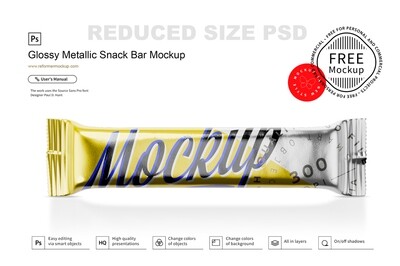 Glossy Metallic Snack Bar Mockup Glossy Metallic Snack Bar Mockup