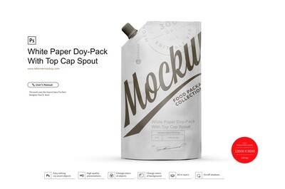 Paper Doy-Pack With Top Cap Spout Mockup