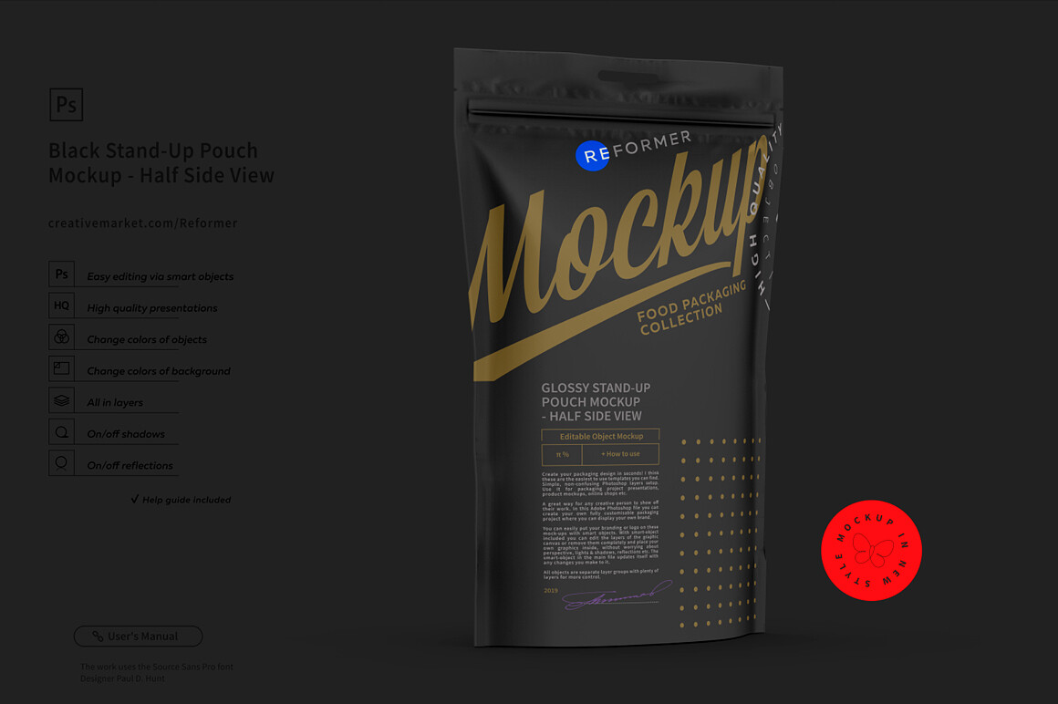 Black Stand-Up Pouch Mockup