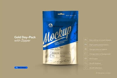 Gold Doy-Pack With Zipper Mockup