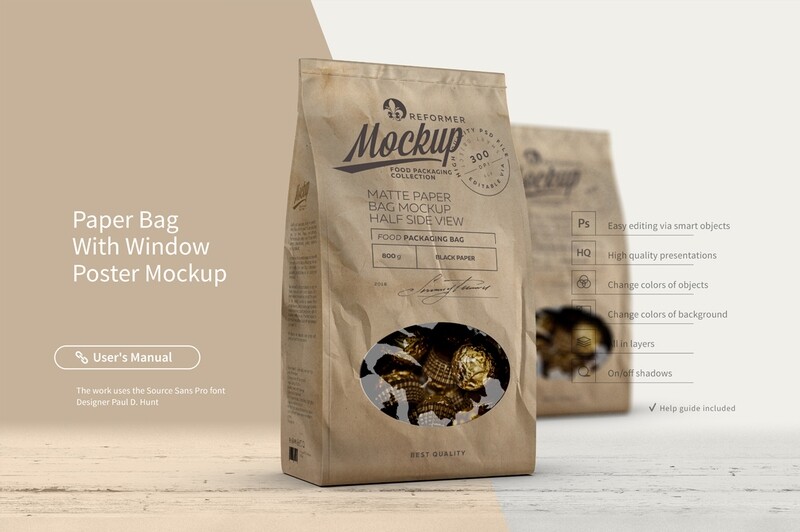Paper Bag With Window Poster Mockup