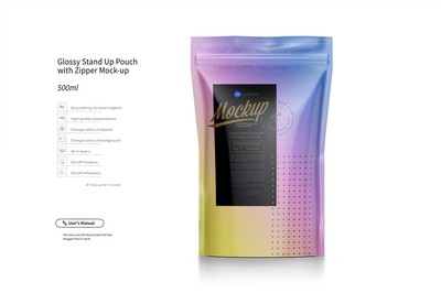 Glossy Stand Up Pouch with Zipper Mockup