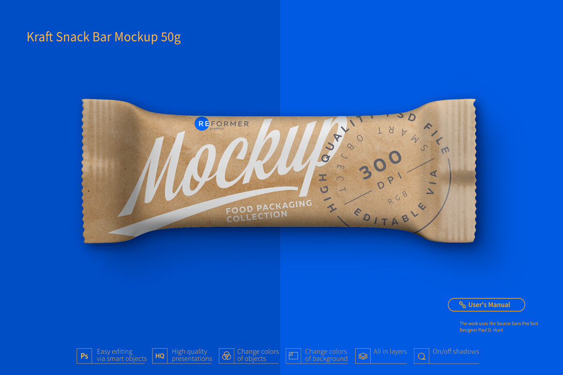 Matte Kraft Snack Bar Mockup 50 g