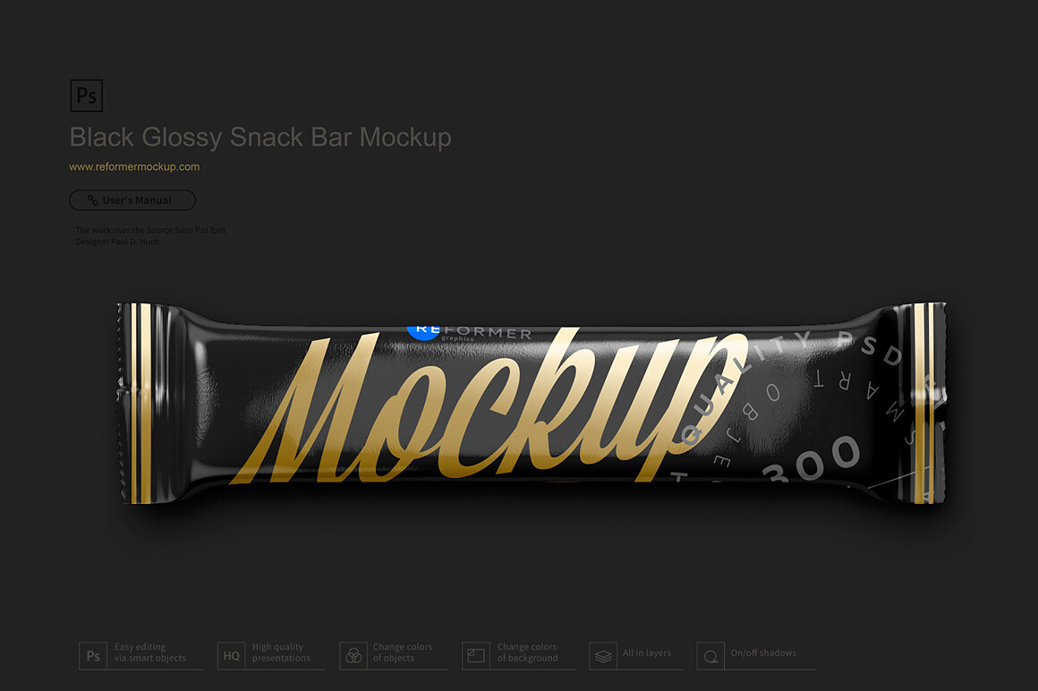 Black Glossy Snack Bar Mockup 120 g