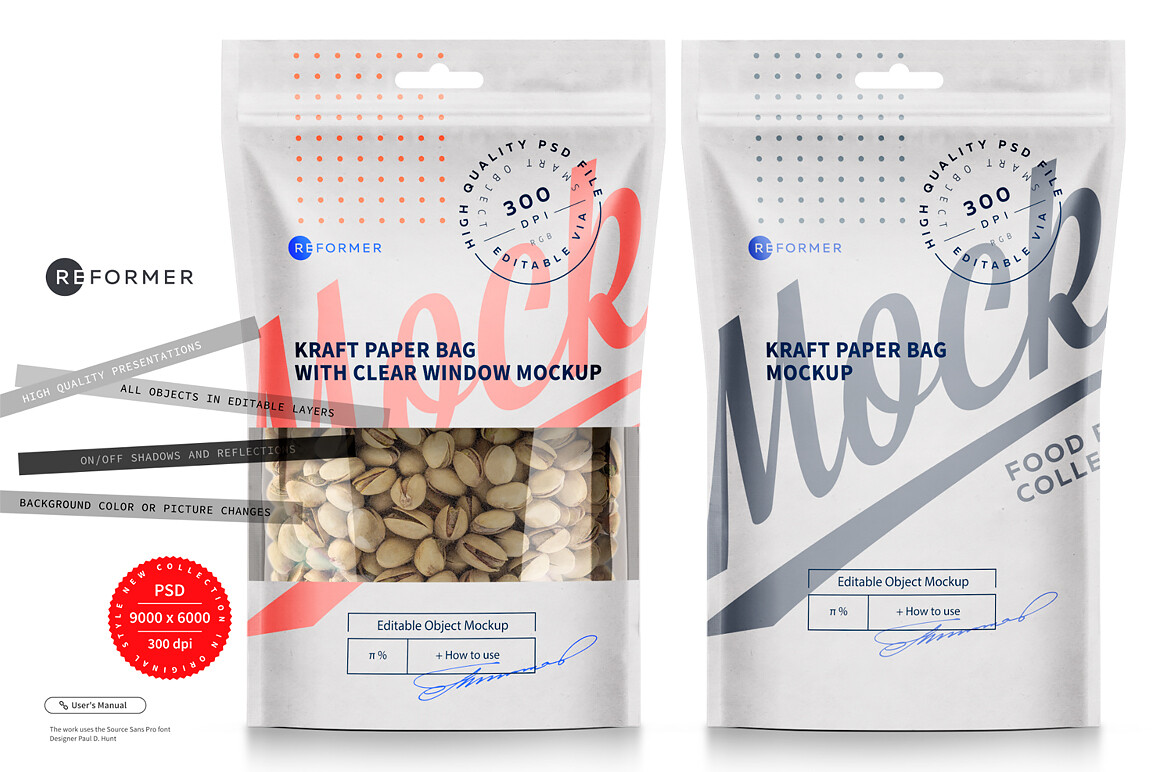 Two White Paper Bags Window Mockup