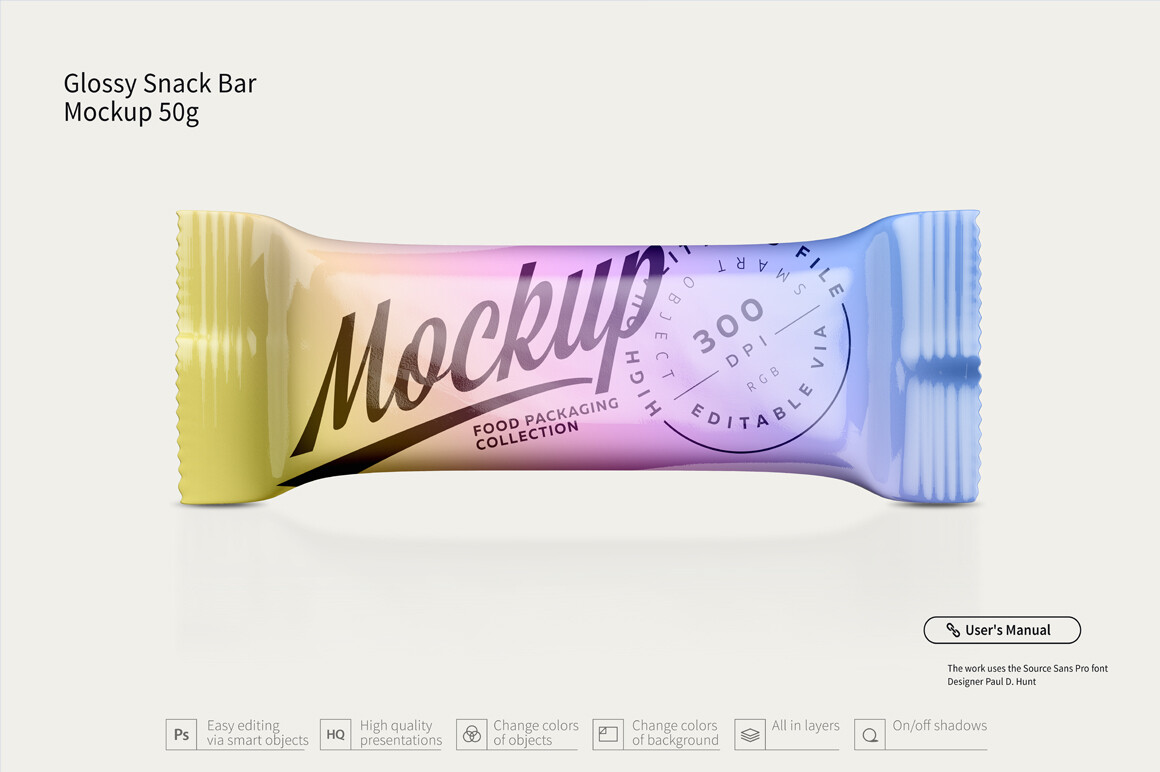 Glossy Snack Bar Mockup 50 g