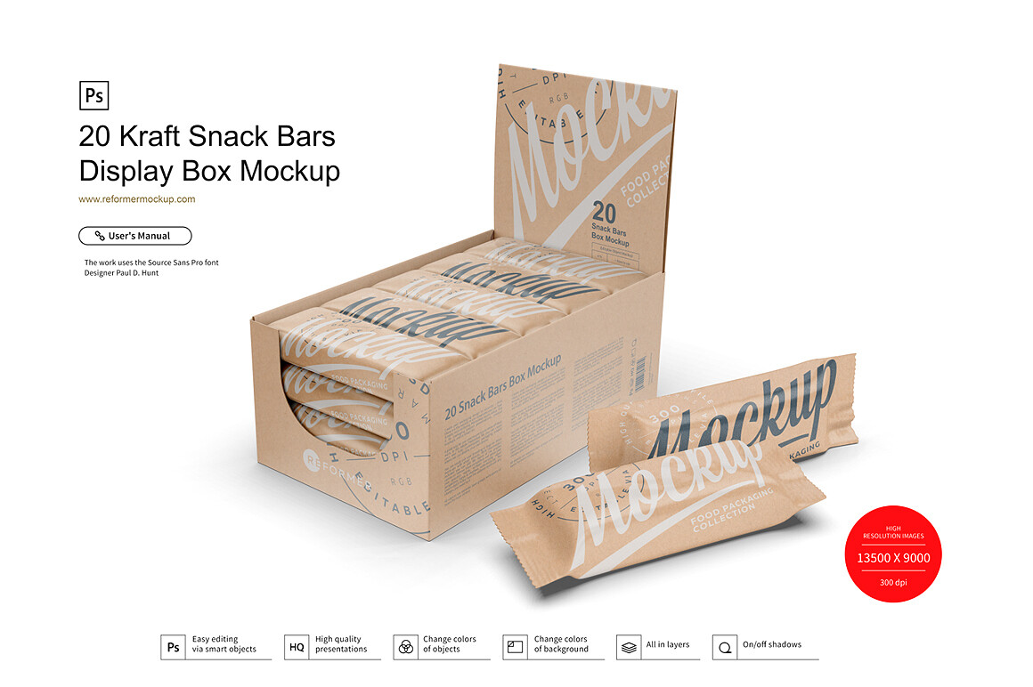 Kraft Display Box and Bars Mockup