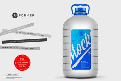 Clear PET Water Bottle Mockup 5L