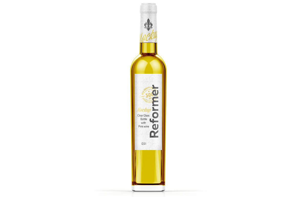 Clear Glass Bottle with White wine Mockup 
