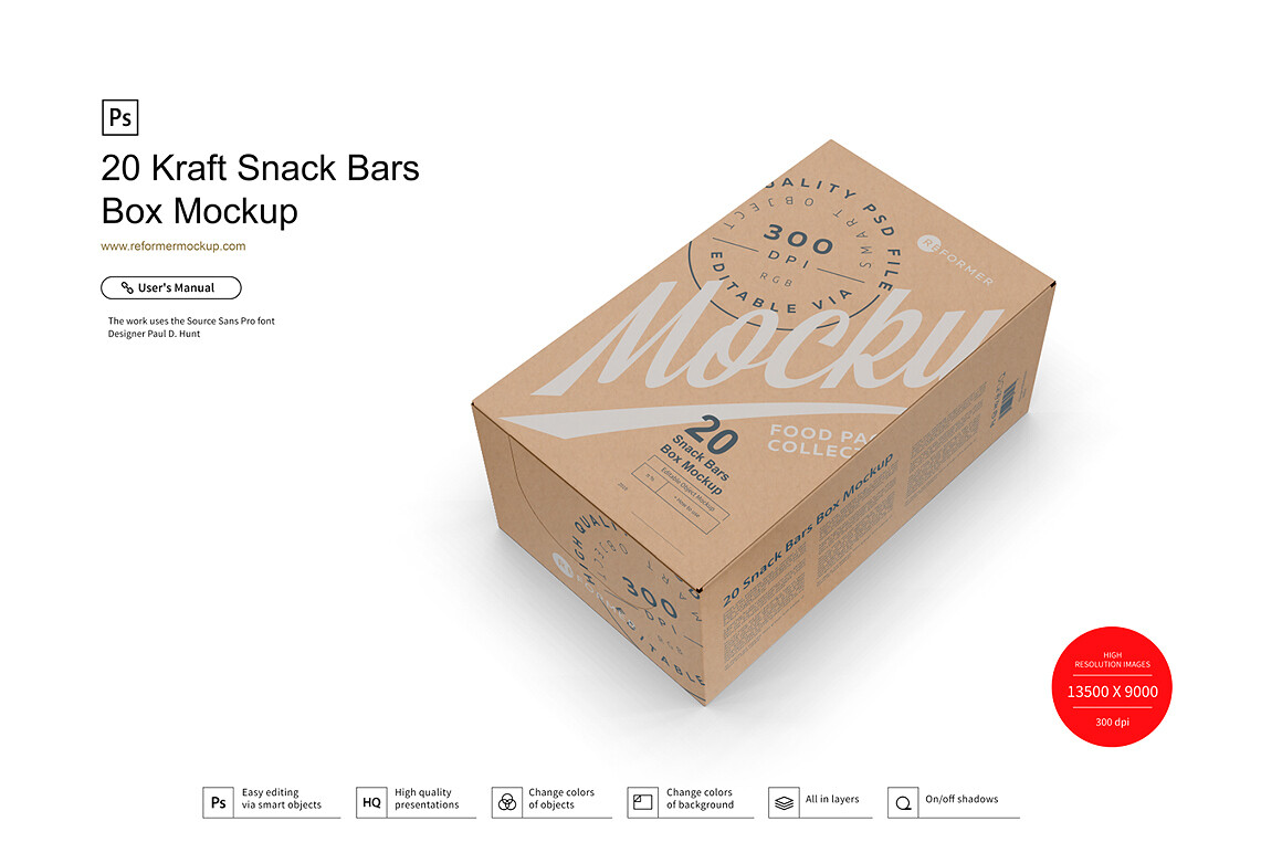 20 Kraft Snack Bars Box Mockup