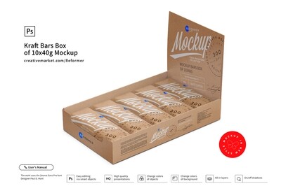 Kraft Bars Box 10x40g Mockup